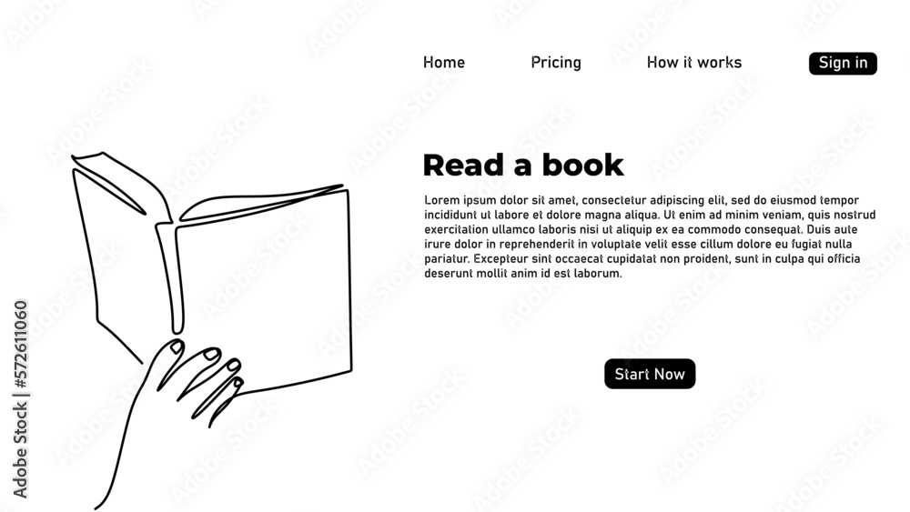 Aufkleber one continuous single line drawing of read book landing page isolated on white background minimalism