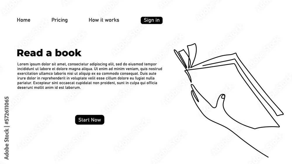Poster one continuous single line drawing of reading book landing page web isolated on white background min