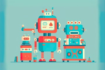 Cute robot flat illustration created with Generative AI 