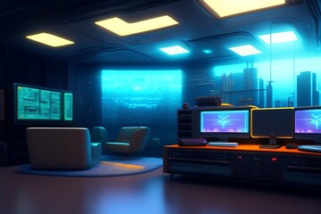 A futuristic gaming Hacker studio Wallpaper 8k Cyberpunk Real Technology 