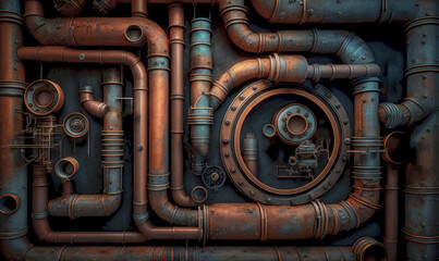 Rusty Pipes and Pipeworks in Industrial Plant. Generative AI.