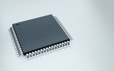 3d render of microchip or semiconductor chip, for computing.