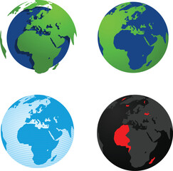 Different globe styles for designers to put on different type of backgrounds can be related to nature or technology or even show infected areas.