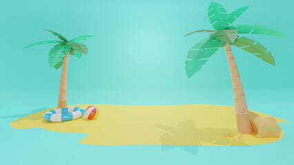Refreshing 3D Summer Sale Template With Cute Beach Objects And Swimming Island Vacation Concept Illustration