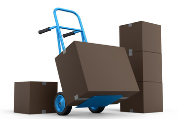 Airport luggage cart or baggage trolley side with cardboard boxes or cartons