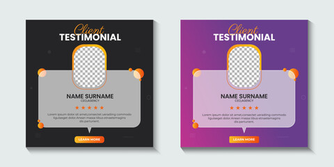 Client service feedback or customer testimonial social media post or web banner ad template. Customer service feedback review social media post or web banner ad templates.
