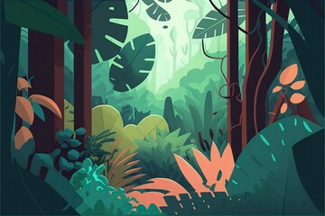Jungle flat illustration created with Generative AI 
