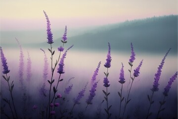  Lavender fields beautiful landscape created with Generative AI