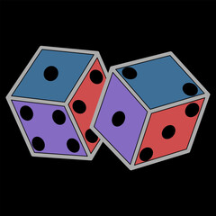 Dices Patch Retro Style Stickers. Retro vintage illustration vector graphic of Casino Dice fit. Playing cube 