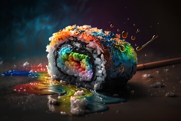 Sushi abstrakcyjny kolorowy akrylowy Generative AI
