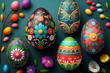 Easter eggs, folk contemporary design. AI image