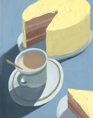 Rolgordijnen coffee and dessert. oil painting © Anna Ismagilova