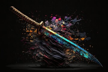 Miecz samurajski Katana abstrakcyjny kolorowy akrylowy Generative AI