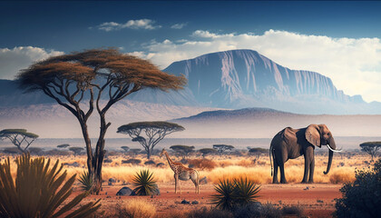 world wild life africa view mountain. generate ai