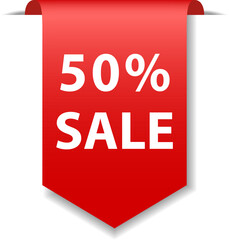 Red vertical 3d ribbon, web tag, bookmark isolated on white background. Template for sales, discounts, promotions.