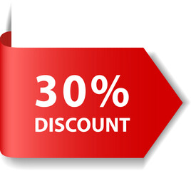 Red horizontal 3d ribbon, web tag, bookmark isolated on white background. Template for discounts, sales, promotions.