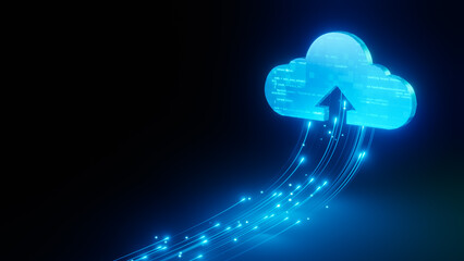 Cloud technology line light upload speed. - obrazy, fototapety, plakaty