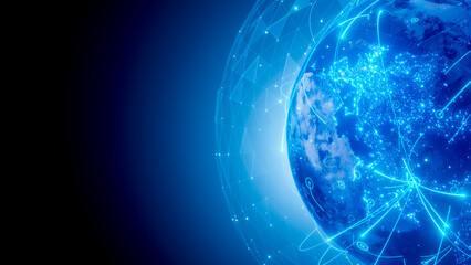 Fototapeta premium digital earth line light communication network background.