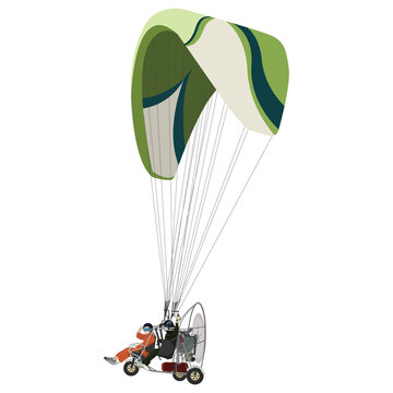 Preparation for flights on paramotors. Flying on paramotor. 
tricycle vector painting