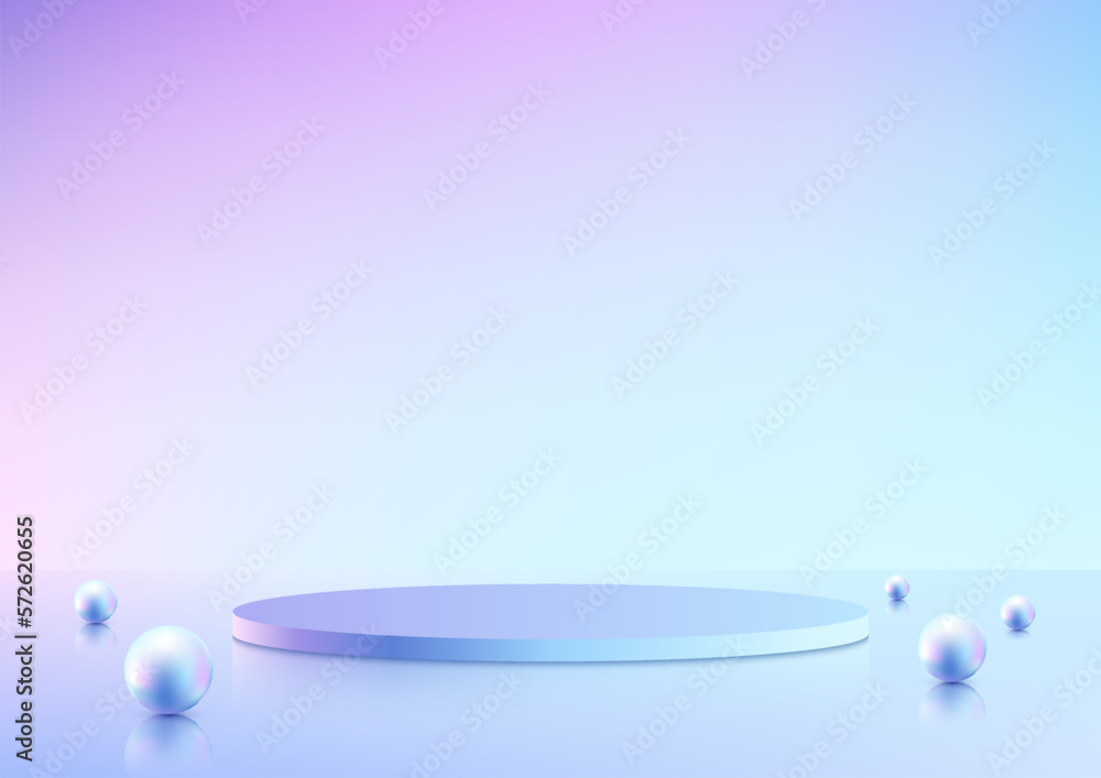 Poster 3d realistic blueand pink gradient empty podium platform product display