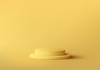 3D realistic yellow podium pedestal stand isolated minimal wall scene background