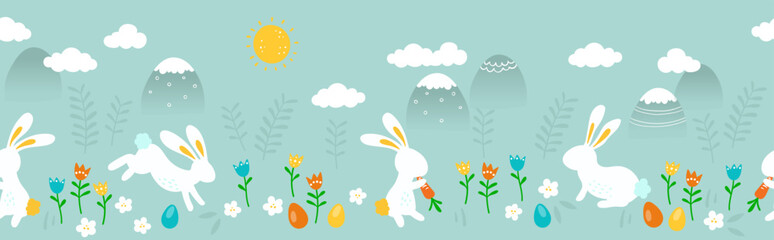 Cute Easter Egg hunt design, map for children, hand drawn with cute bunnies, eggs and decorations - great for invitations, banners, wallpapers - vector