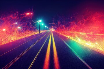 Fototapeta na wymiar track with neon glow, expensive at night