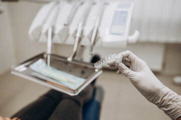 Stomatological instrument in the dentists clinic. Dental background: work in clinic operation