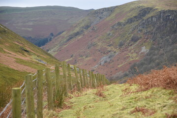 a view of the welsh mountains around pistyll rhaeadr