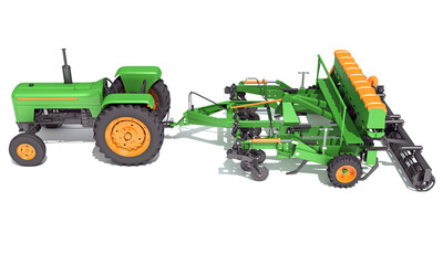 Farm Tractor 3D rendering on white background