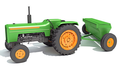 Farm Tractor 3D rendering on white background
