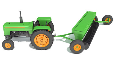Farm Tractor 3D rendering on white background