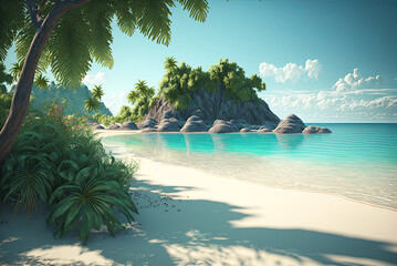 Fototapeta na wymiar beach with palm trees and sea Generative AI