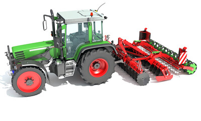 Farm Tractor 3D rendering on white background