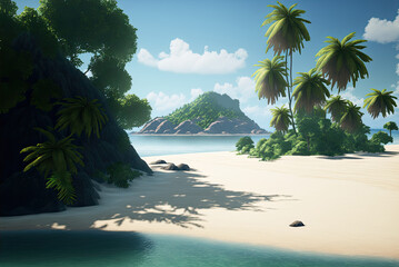 Naklejka na ściany i meble beach with palm trees and sea Generative AI