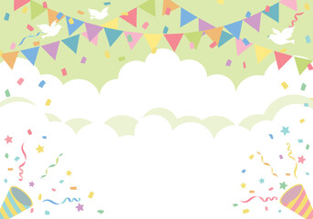 クラッカーと旗のお祝い背景フレーム