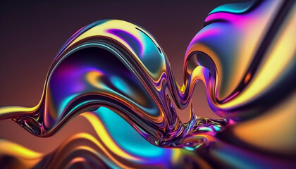 "Chromatic Wave" - A 3D rendered image that showcases a holographic and iridescent wave in motion, set against a colorful and vibrant background, creating a dynamic and visually stunning composition.