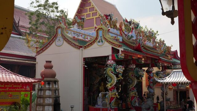 Chinese Temple at Ayutthaya Thailand Chao Mae Soi Dok Mak Shrine tilt shot
