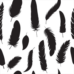 seamless pattern silhouette with birds feathers on white background vector