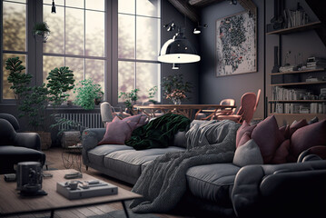 living room with a sofa  interior Generative AI