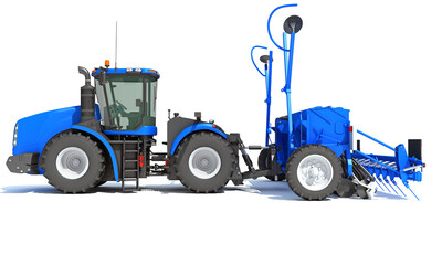 Farm Tractor 3D rendering on white background