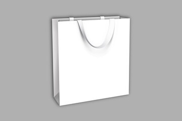Blank white icing paper bag with ribbon handle mockup, Isolated, Shopping concept.3d rendering.