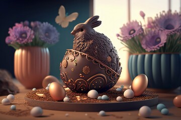 Happy Easter background. Easter Egg. AI illustration. Generative AI. - obrazy, fototapety, plakaty