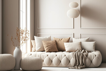 Fototapeta na wymiar modern living room interior simple with white color Generative AI