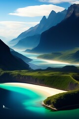 Fototapeta premium lake, landscape, mountain, water, sky, nature, reflection, mountains, clouds, sunset, hill, travel, summer, river, mirror, cloud, autumn, blue, sunrise, forest, view