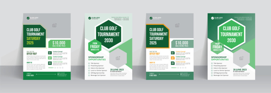 Golf tournament flyer template with sports event poster and annual brochure cover design