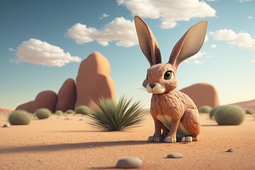 Cute Cartoon Jack Rabbit in the Desert (Created with Generative AI)