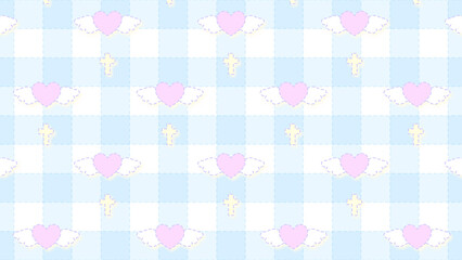 ゆめかわ水色チェック壁紙★