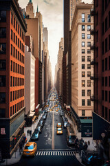 View of a New York City street and its skyscrapers - generative ai