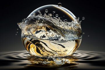 Ball of clean water suspended in the air ripples and splash, generative ai illustration